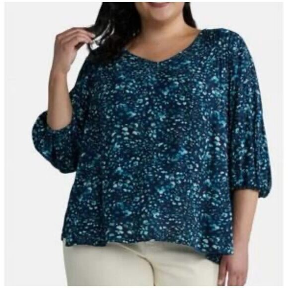 Terra & Sky full figure blue blouse plus size 3X - Picture 1 of 12